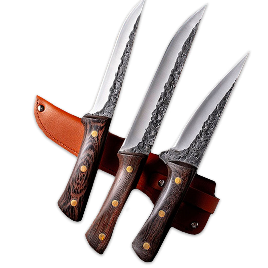 Set de couteaux de chasse japonais artisanaux avec étui en cuir