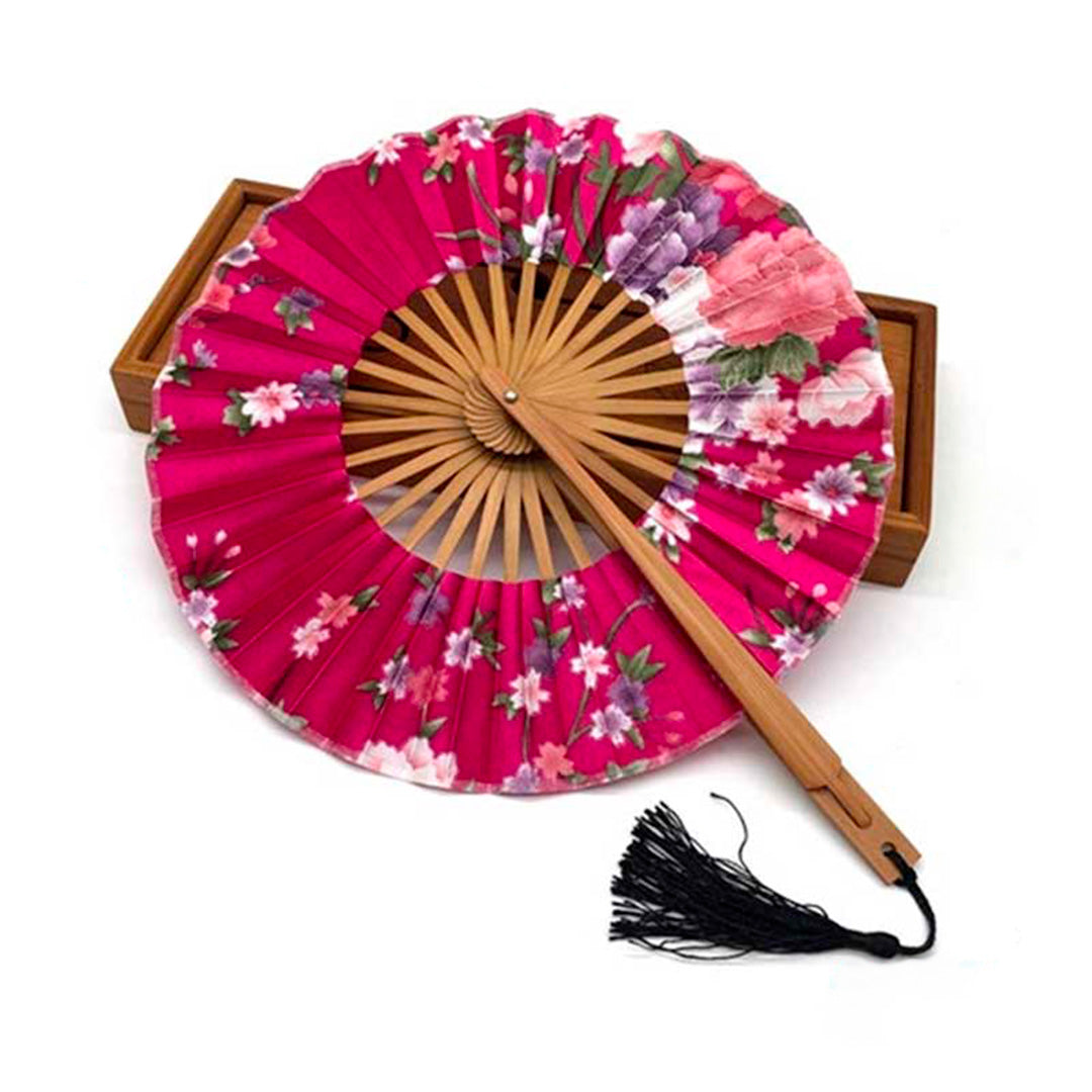 Éventail Japonais en Tissu Rose Floral