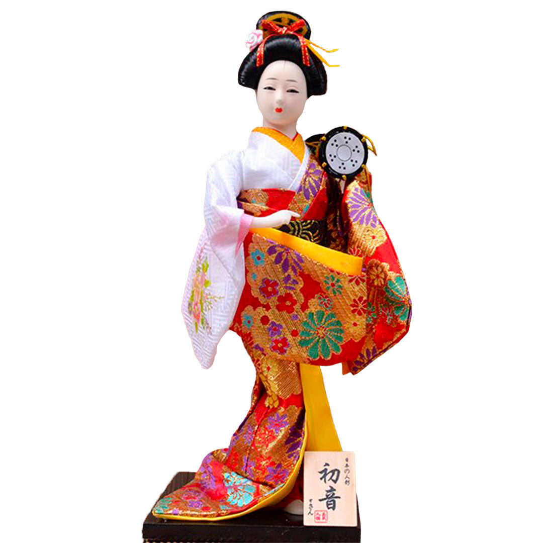 Figurine de Geisha avec Tambour et Kimono Multicolore