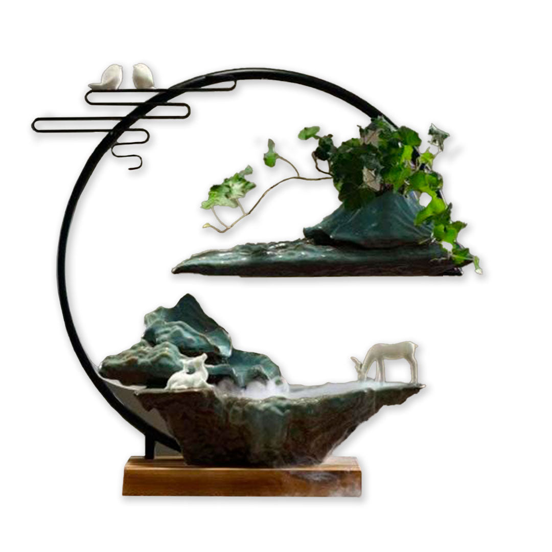 Fontaine à Eau Zen Paysage avec Éclairage LED et Plantes