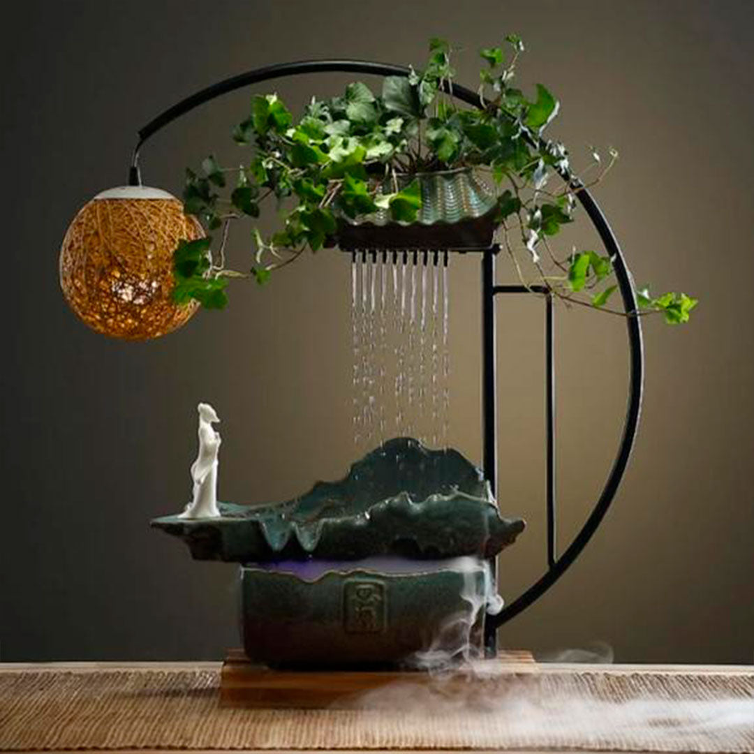 Fontaine à Eau Zen Paysage avec Éclairage LED et Plantes