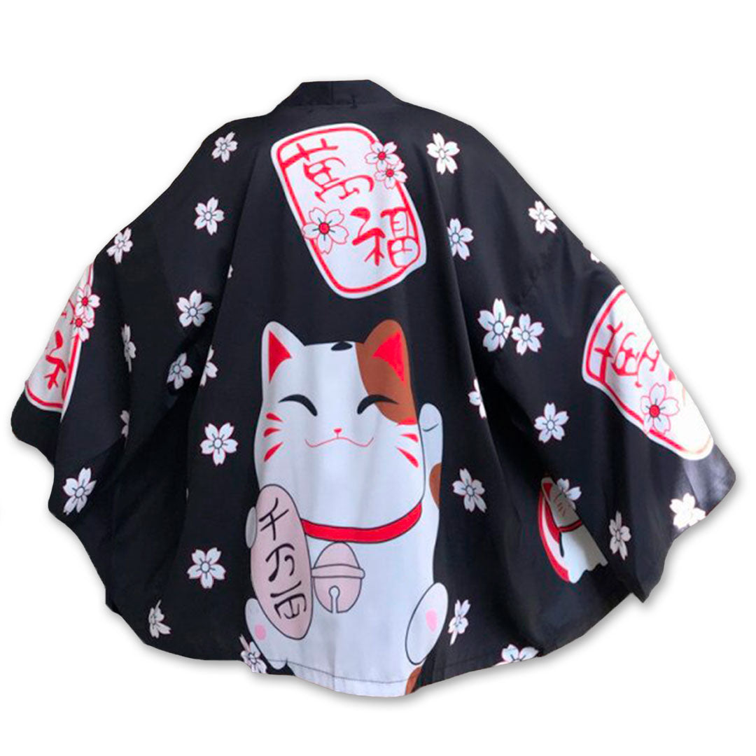 Kimono Japonais Maneki-Neko et Fleurs de Cerisier