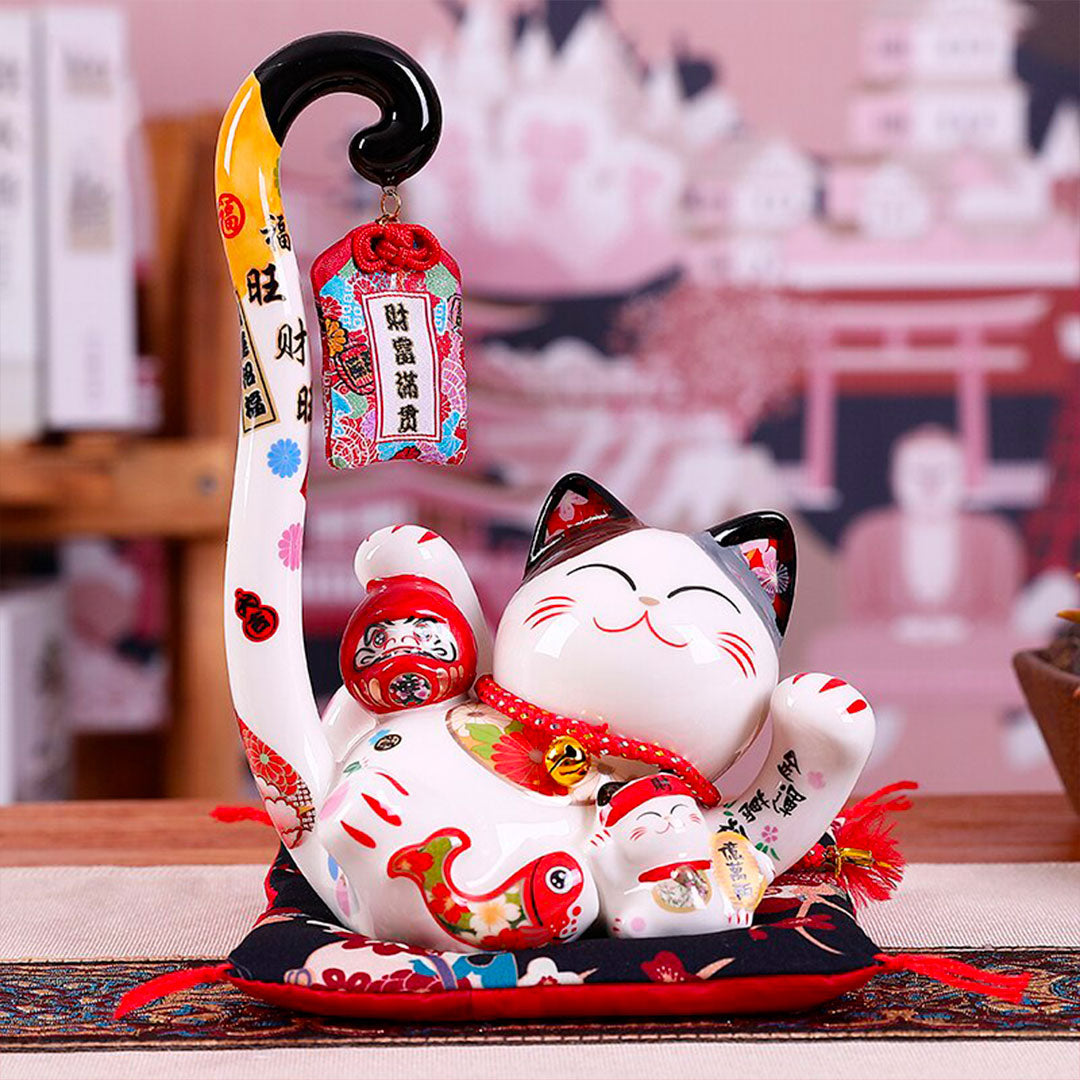 Statuette Maneki-Neko en Porcelaine