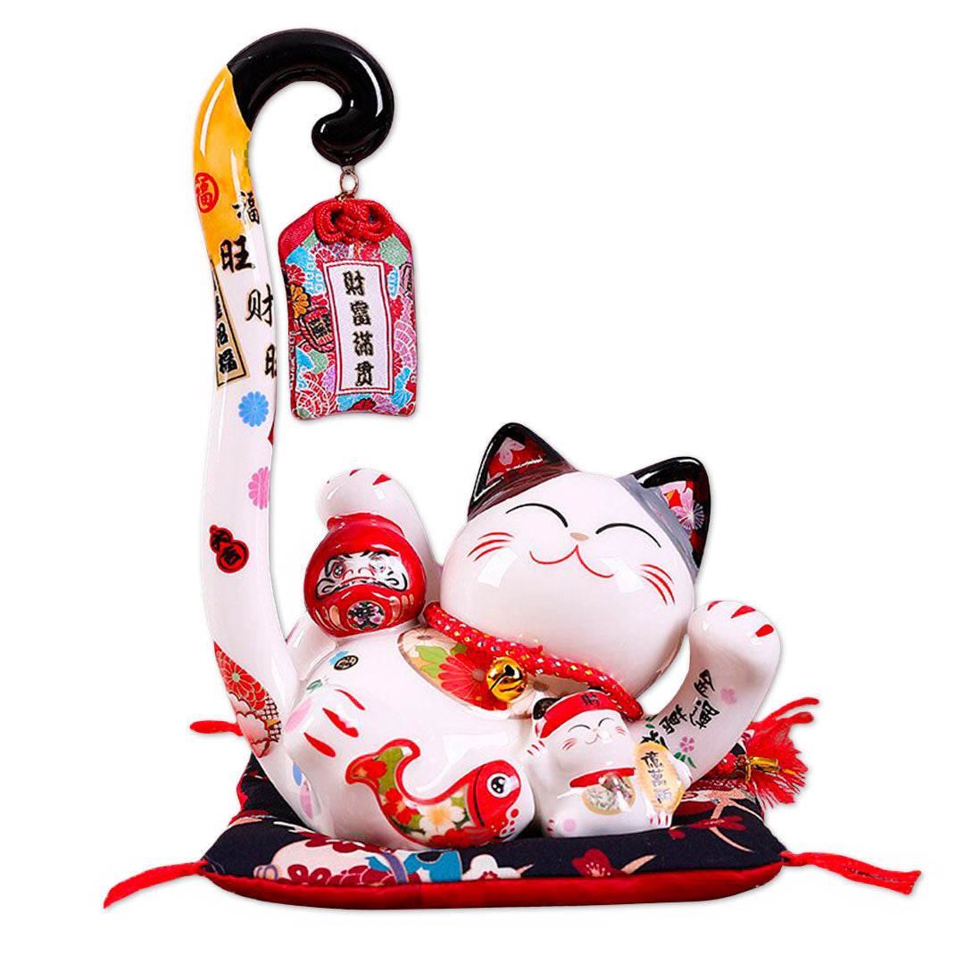 Statuette Maneki-Neko en Porcelaine