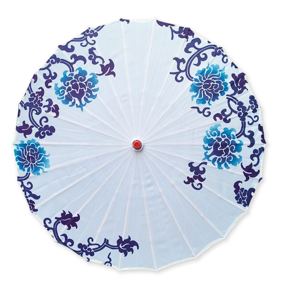 Ombrelle Japonaise en Soie Blanche et Bleue