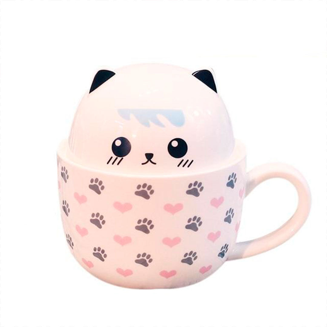 Tasse en céramique avec couvercle chat kawaii