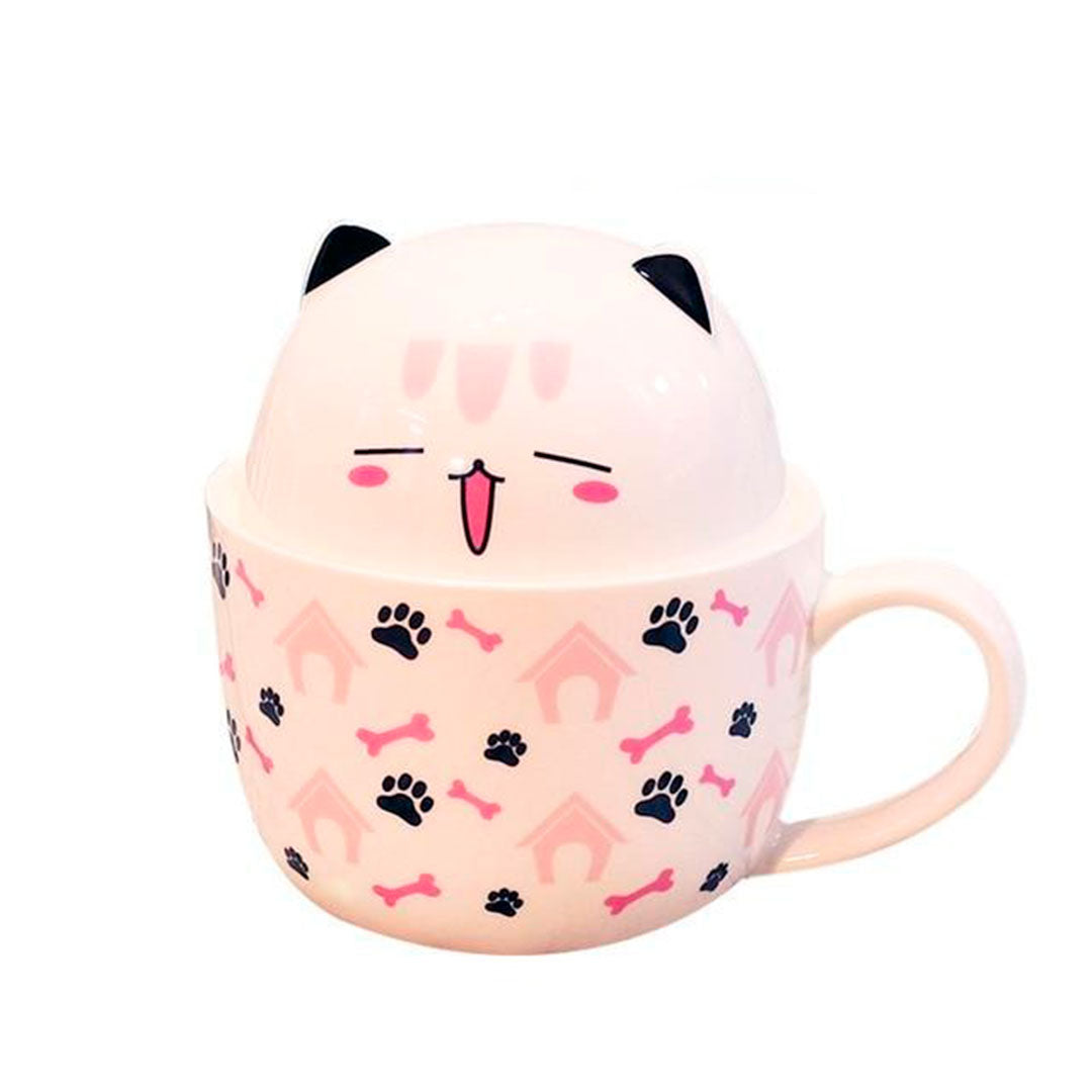 Tasse en céramique avec couvercle chat kawaii