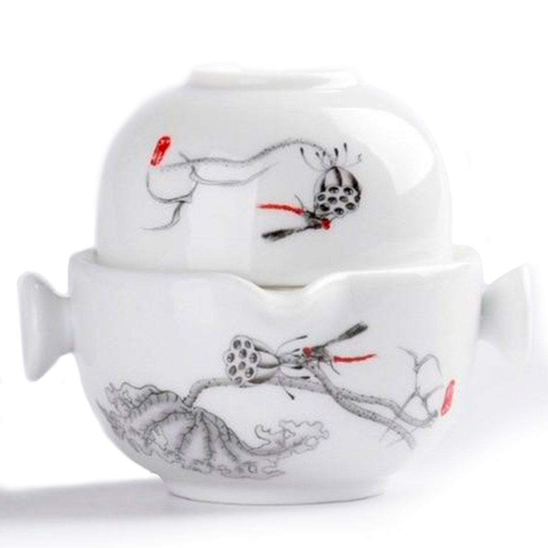 Gaiwan en Porcelaine Blanche avec Motifs Floraux