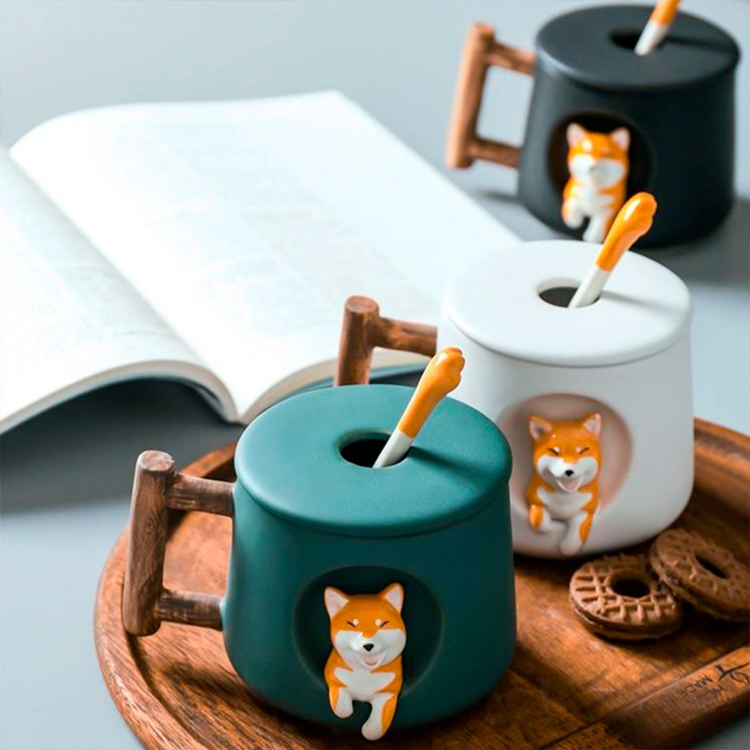 Mug "Shiba Kawaii" avec Couvercle et Cuillère