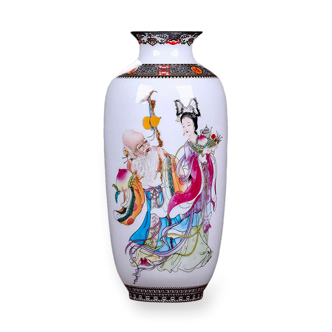 Vase Ikebana en porcelaine avec personnages traditionnels chinois