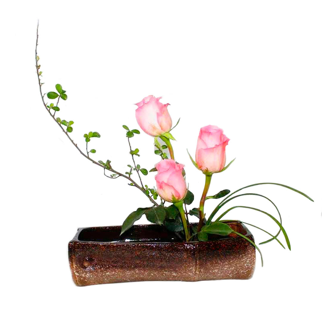 Vase Ikebana rectangulaire en céramique rustique