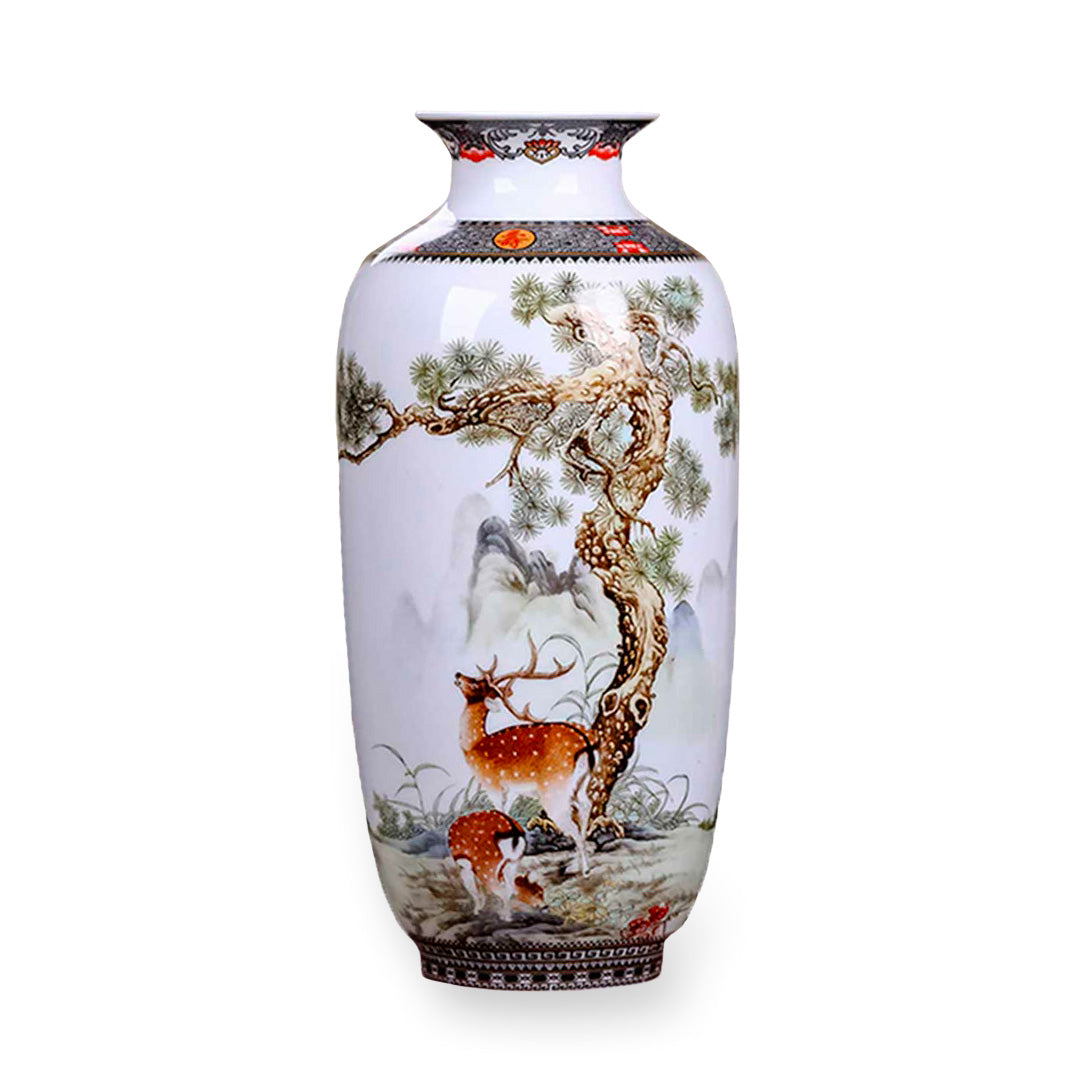 Vase en porcelaine décoré de cerfs et de paysage naturel