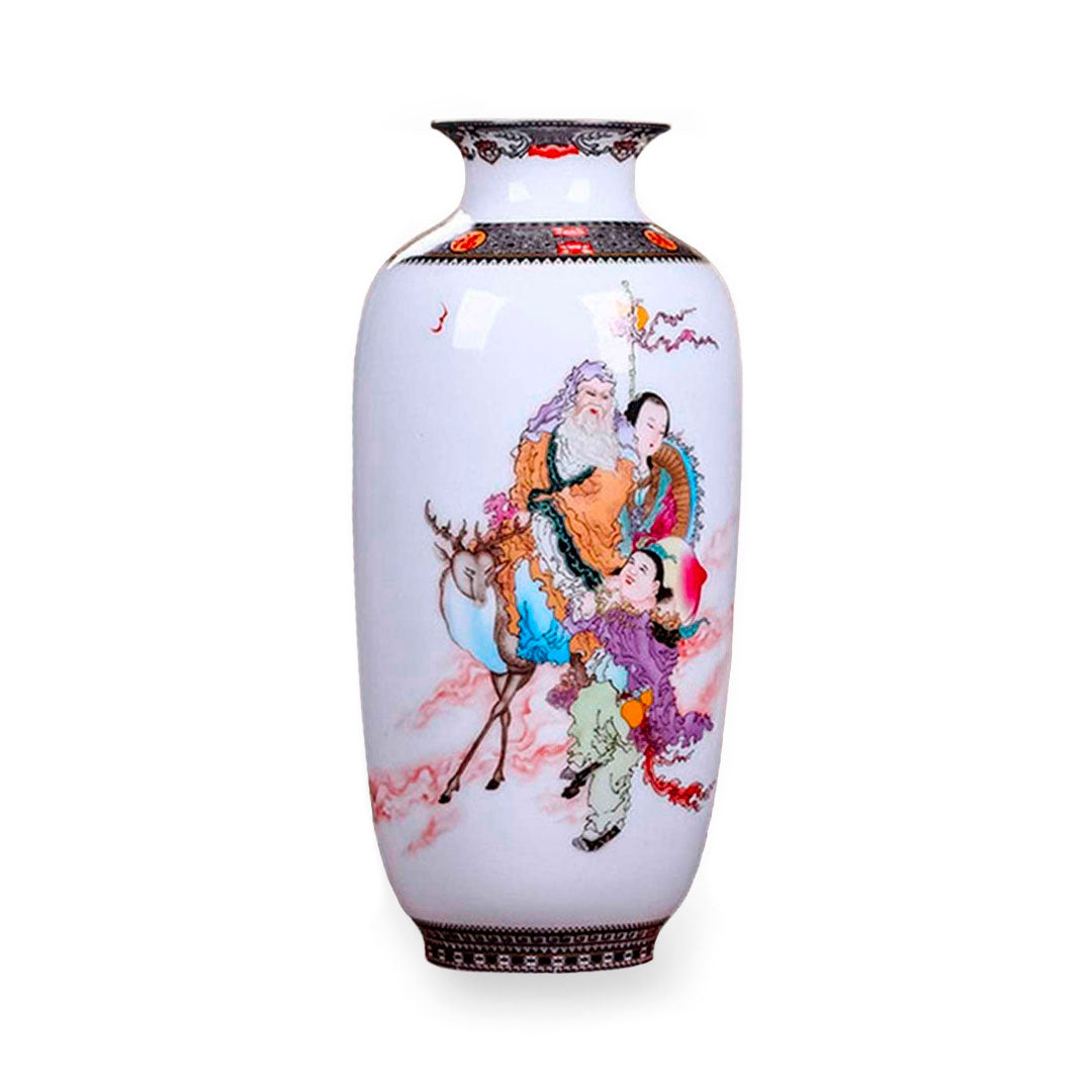 Vase en porcelaine avec motif de personnages japonais traditionnels