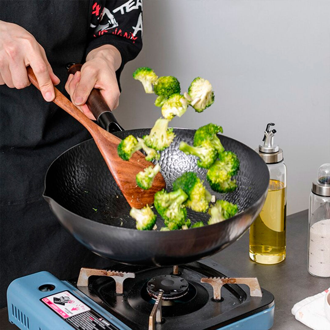 Wok en Pierre de Maifan avec Couvercle en Bois